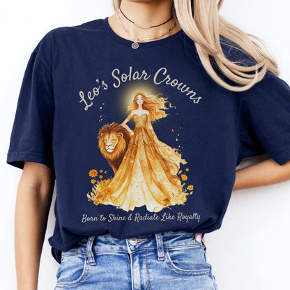 Leo's Solar Crowns Zodiac Shirt Navy / S T-Shirt The Mystic Eden Bookish Book Lovers