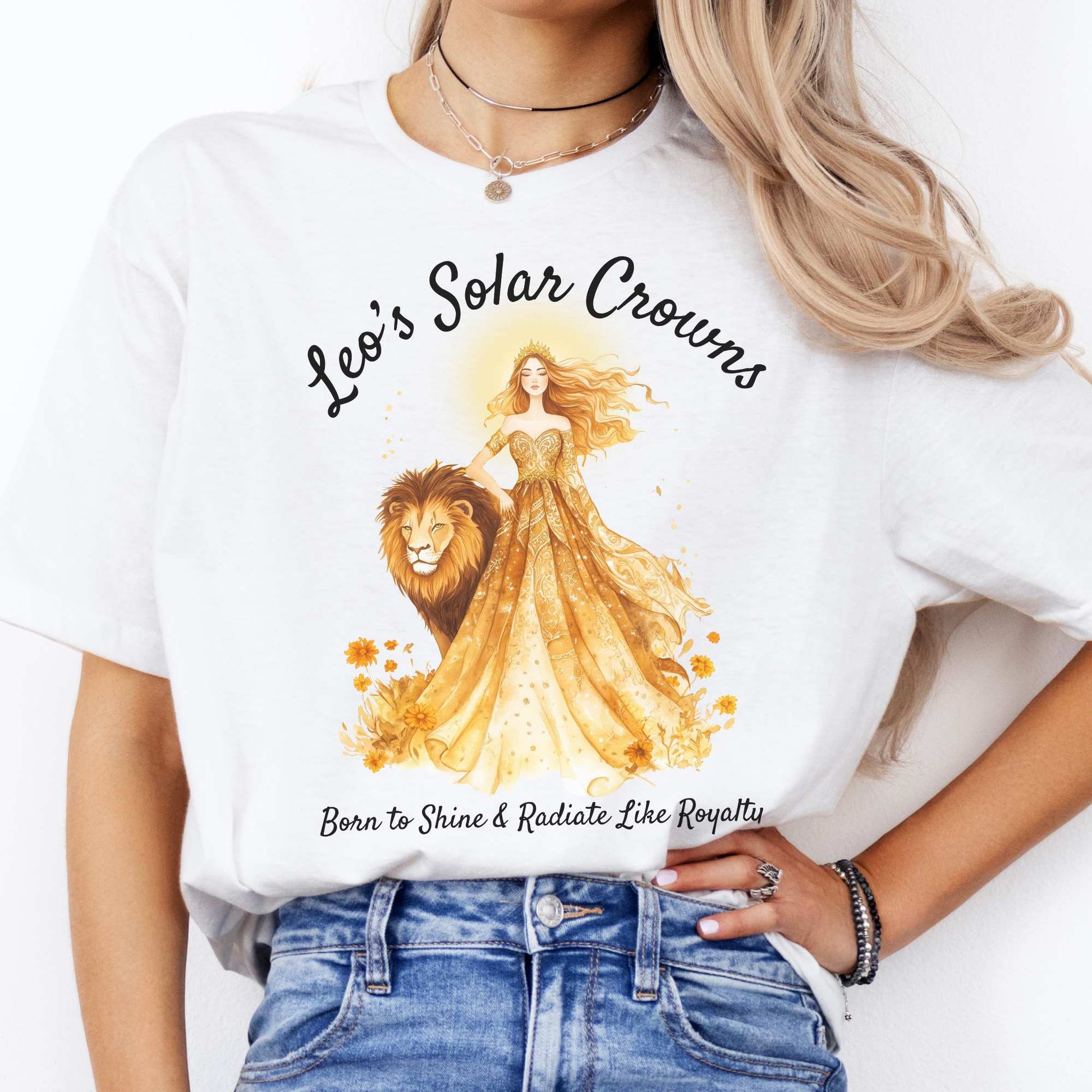 Leo's Solar Crowns Zodiac Shirt White / S T-Shirt The Mystic Eden Bookish Book Lovers