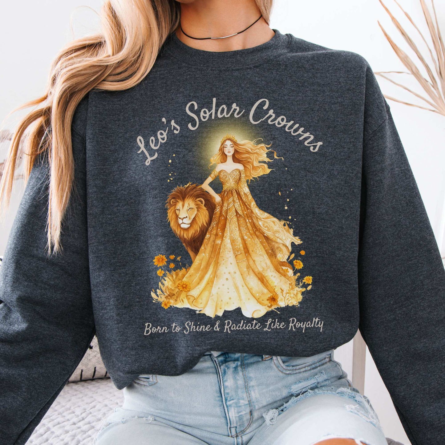 Leo's Solar Crowns Zodiac Sweatshirt Dark Heather / S Sweatshirt The Mystic Eden Bookish Book Lovers