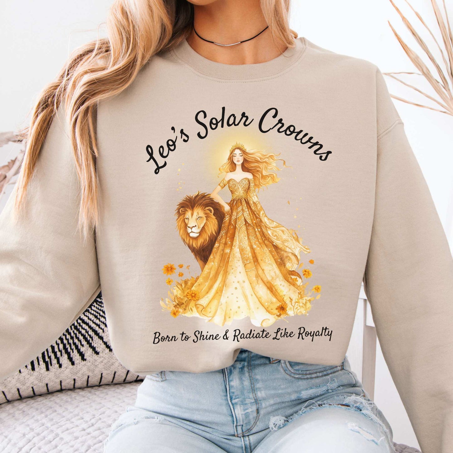 Leo's Solar Crowns Zodiac Sweatshirt Sand / S Sweatshirt The Mystic Eden Bookish Book Lovers