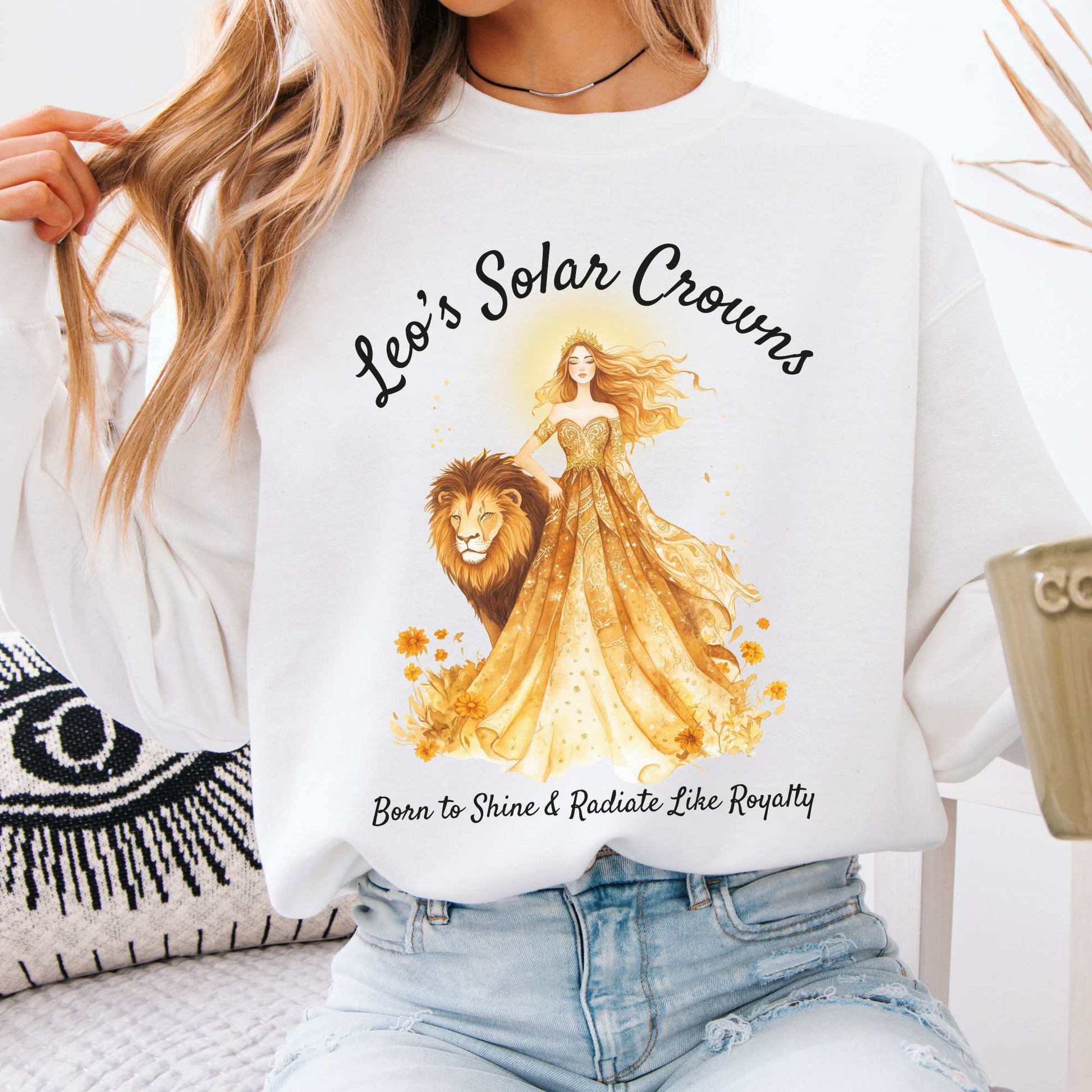 Leo's Solar Crowns Zodiac Sweatshirt White / S Sweatshirt The Mystic Eden Bookish Book Lovers