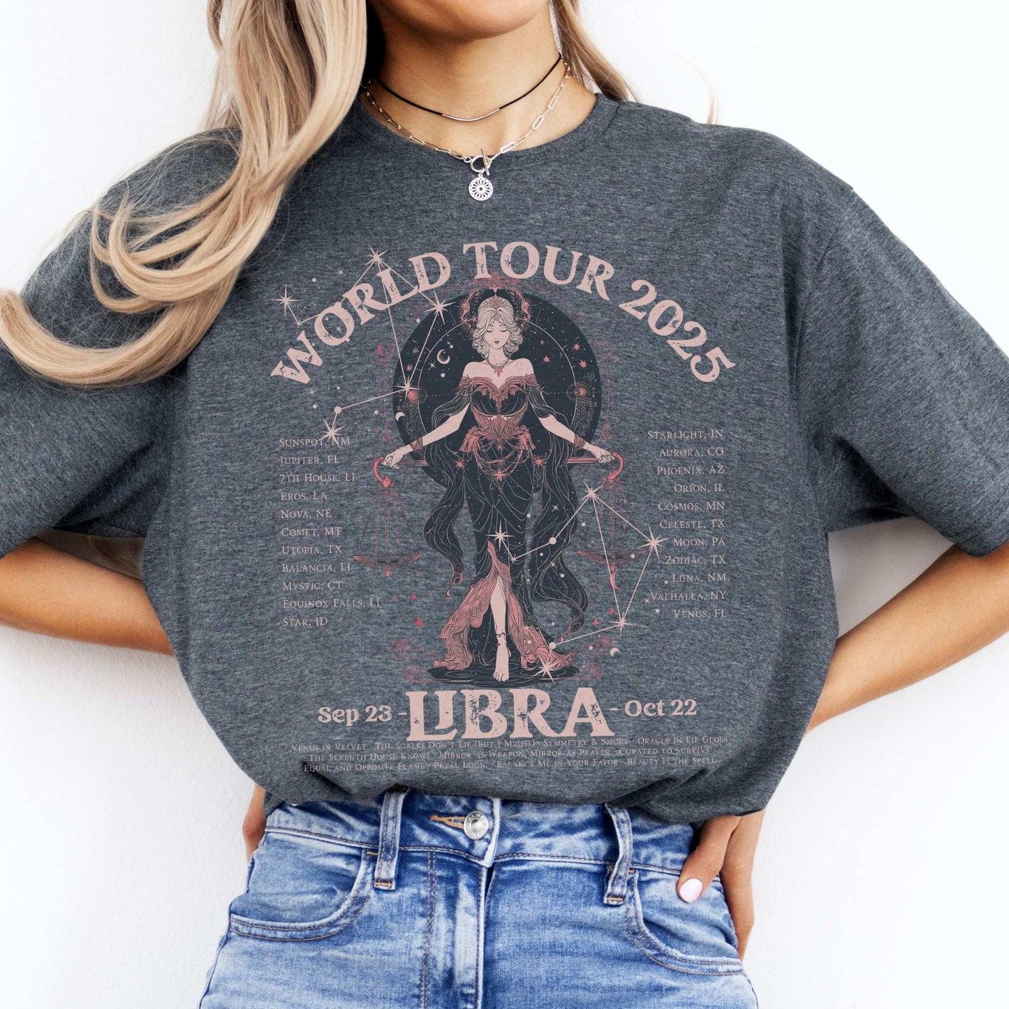Libra Concert T-Shirt - Zodiac World Tour 2025 Shirt Dark Heather / S T-Shirt The Mystic Eden Bookish Book Lovers