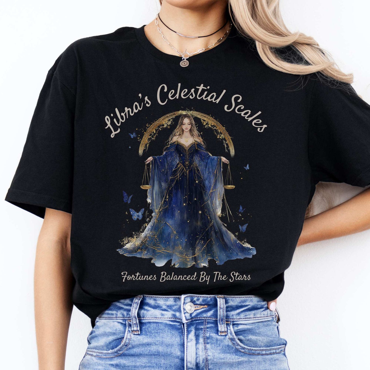 Libra's Celestial Scales Zodiac Shirt Black / S T-Shirt The Mystic Eden Bookish Book Lovers