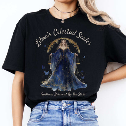 Libra's Celestial Scales Zodiac Shirt Black / S T-Shirt The Mystic Eden Bookish Book Lovers