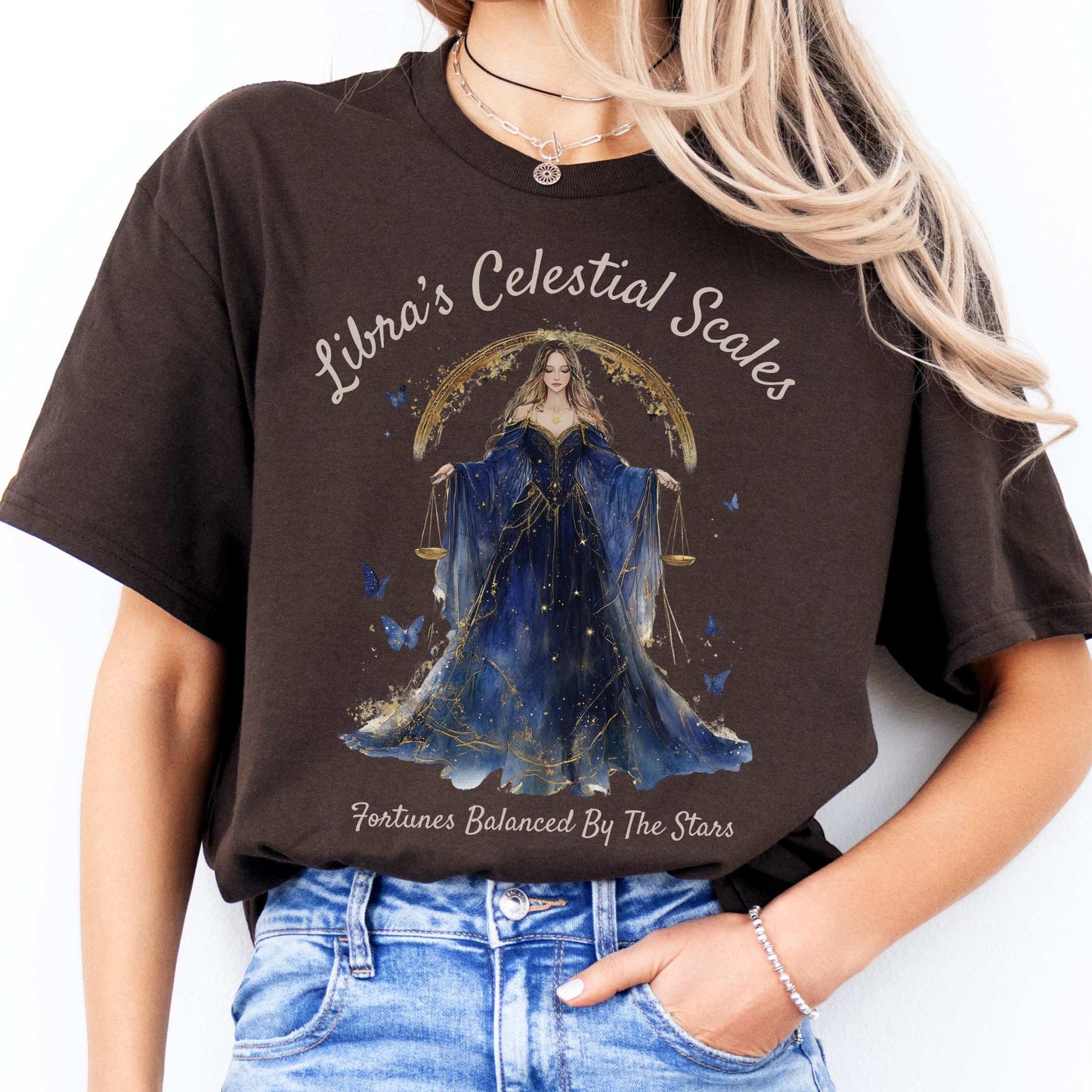 Libra's Celestial Scales Zodiac Shirt Dark Chocolate / S T-Shirt The Mystic Eden Bookish Book Lovers