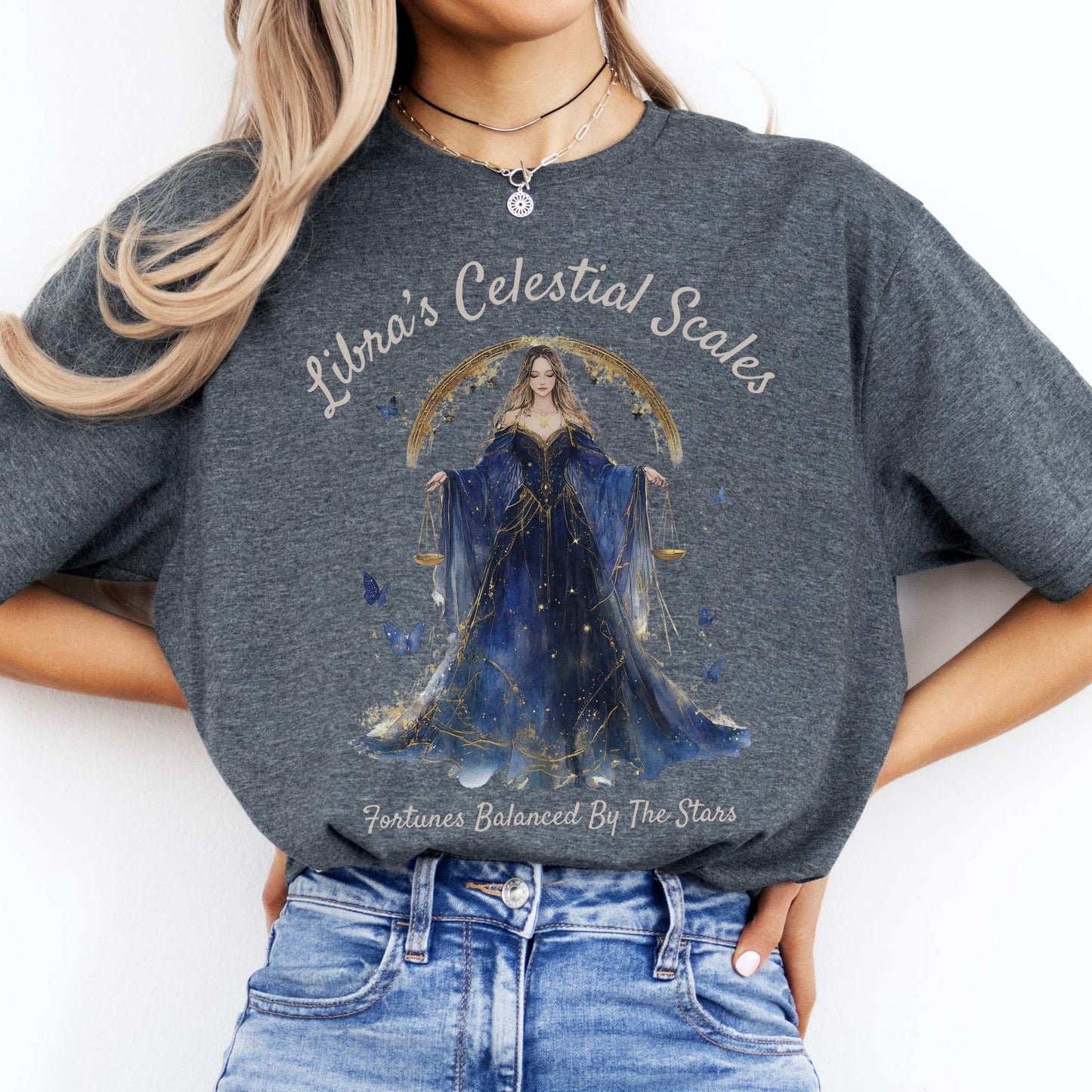 Libra's Celestial Scales Zodiac Shirt Dark Heather / S T-Shirt The Mystic Eden Bookish Book Lovers