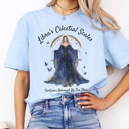 Libra's Celestial Scales Zodiac Shirt Light Blue / S T-Shirt The Mystic Eden Bookish Book Lovers