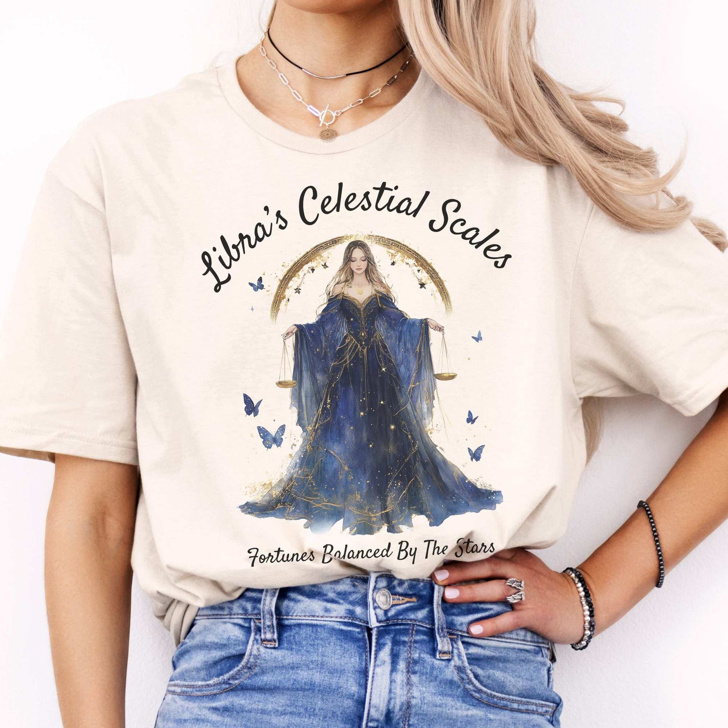 Libra's Celestial Scales Zodiac Shirt Natural / S T-Shirt The Mystic Eden Bookish Book Lovers