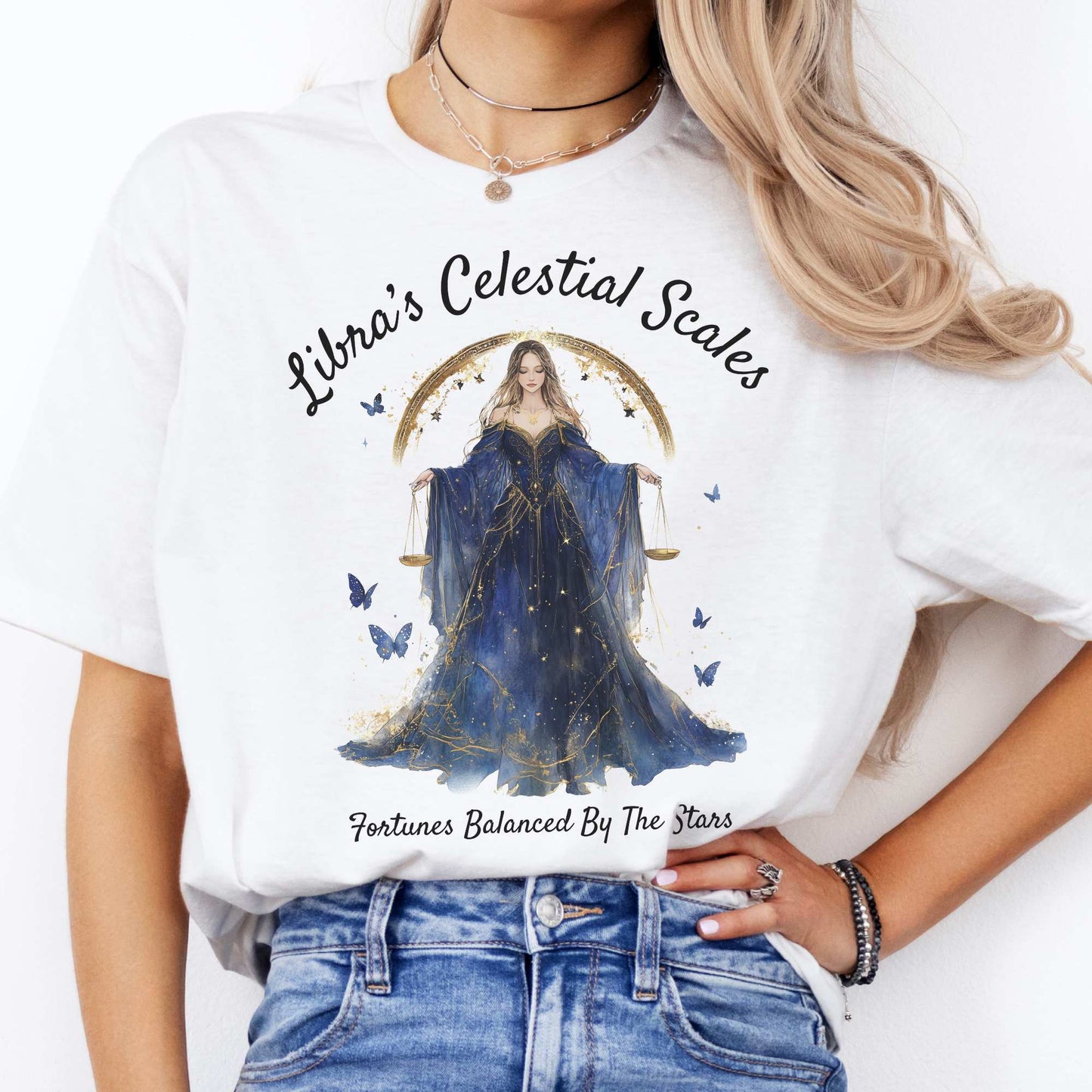 Libra's Celestial Scales Zodiac Shirt White / S T-Shirt The Mystic Eden Bookish Book Lovers