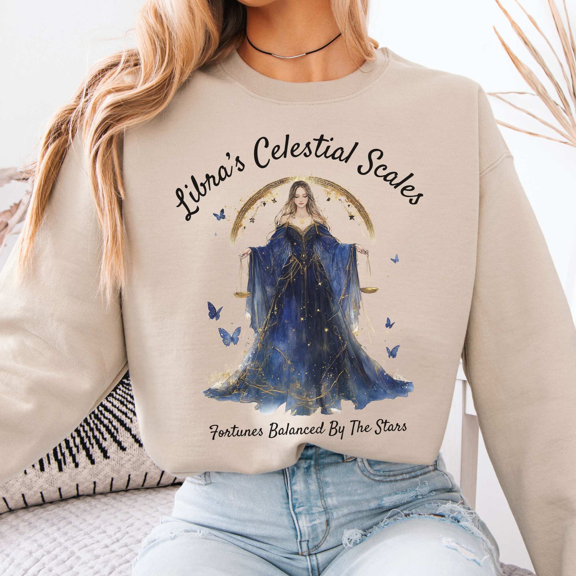 Libra's Celestial Scales Zodiac Sweatshirt Sand / S Sweatshirt The Mystic Eden Bookish Book Lovers