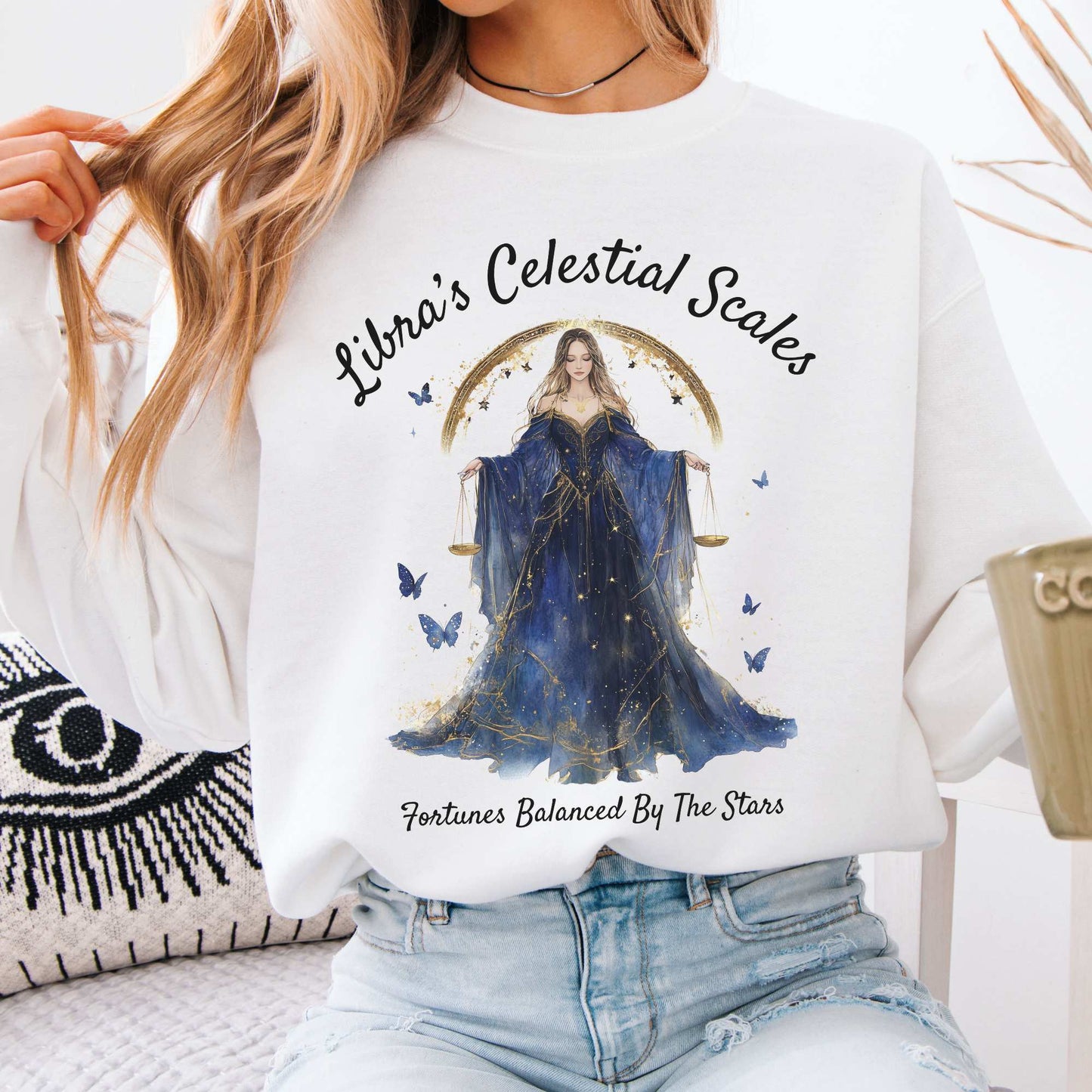 Libra's Celestial Scales Zodiac Sweatshirt White / S Sweatshirt The Mystic Eden Bookish Book Lovers