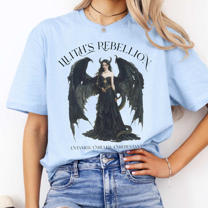Lilith's Rebellion T-Shirt – Dark Divine Feminine Tee Light Blue / S T-Shirt The Mystic Eden Bookish Book Lovers