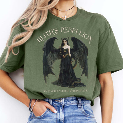Lilith's Rebellion T-Shirt – Dark Divine Feminine Tee Military Green / S T-Shirt The Mystic Eden Bookish Book Lovers