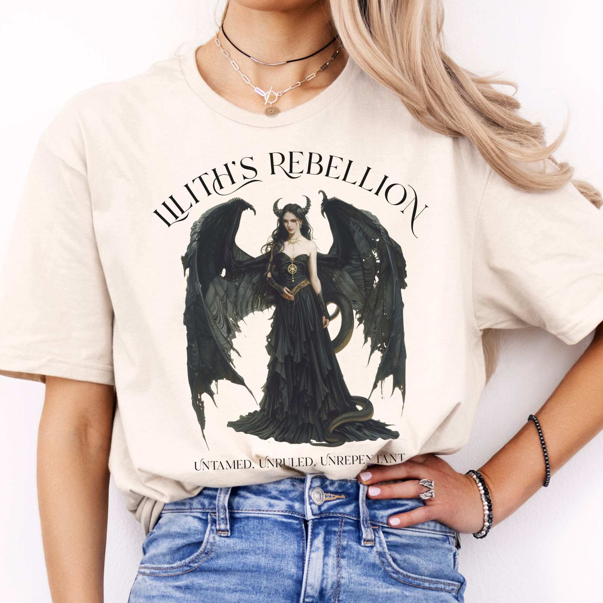 Lilith's Rebellion T-Shirt – Dark Divine Feminine Tee Natural / S T-Shirt The Mystic Eden Bookish Book Lovers