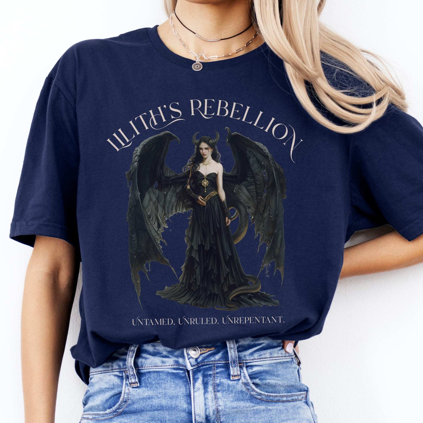 Lilith's Rebellion T-Shirt – Dark Divine Feminine Tee Navy / S T-Shirt The Mystic Eden Bookish Book Lovers