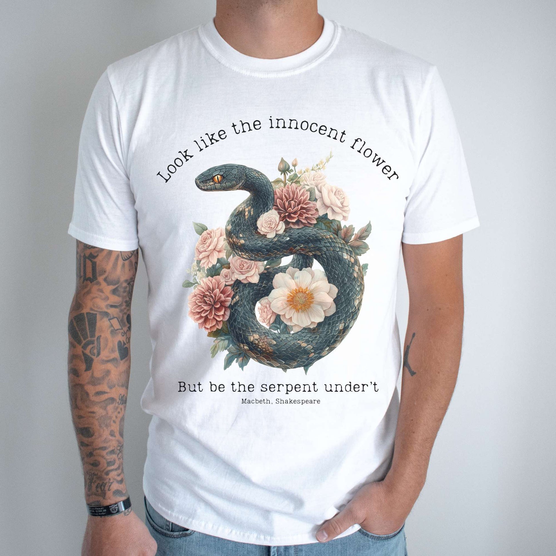 Look Like The Innocent Flower But Be The Serpent Under't Shakespeare Shirt T-Shirt The Mystic Eden Bookish Book Lovers