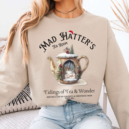Mad Hatter's Tea Room Christmas Edition Sweatshirt Sand / S Sweatshirt The Mystic Eden Bookish Book Lovers