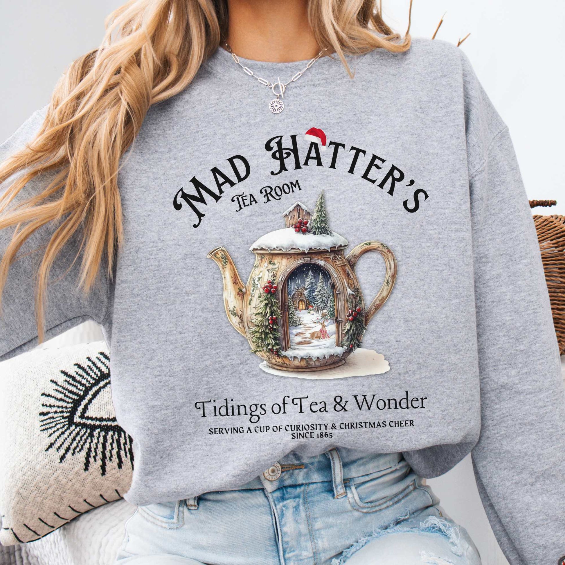Mad Hatter's Tea Room Christmas Edition Sweatshirt Sport Grey / S Sweatshirt The Mystic Eden Bookish Book Lovers