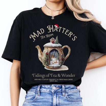 Mad Hatter's Tea Room Christmas Edition Tee Black / S T-Shirt The Mystic Eden Bookish Book Lovers
