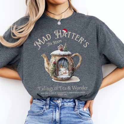 Mad Hatter's Tea Room Christmas Edition Tee Dark Heather / S T-Shirt The Mystic Eden Bookish Book Lovers