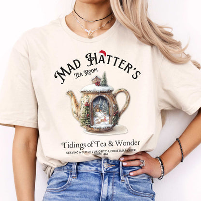 Mad Hatter's Tea Room Christmas Edition Tee Natural / S T-Shirt The Mystic Eden Bookish Book Lovers