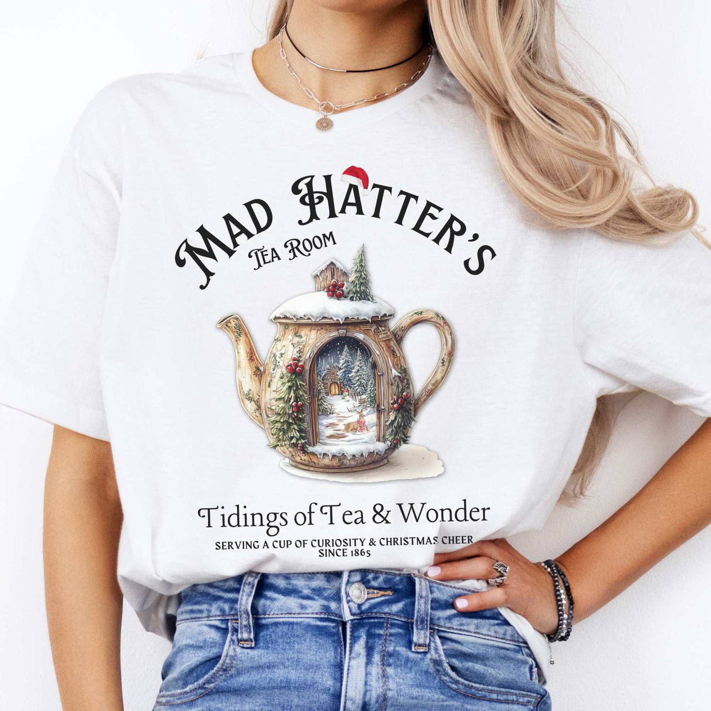 Mad Hatter's Tea Room Christmas Edition Tee White / S T-Shirt The Mystic Eden Bookish Book Lovers