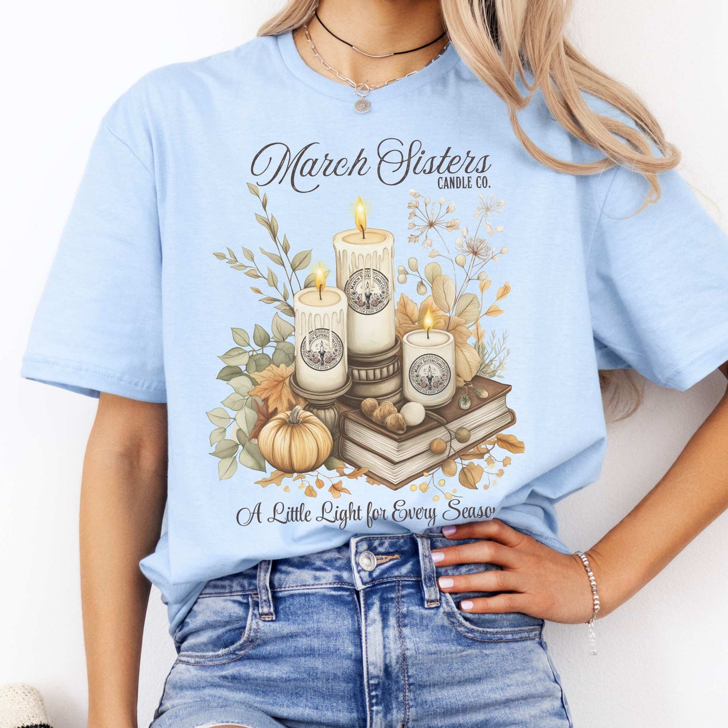 March Sisters Candle Co Little Women Shirt Light Blue / S T-Shirt The Mystic Eden Bookish Book Lovers