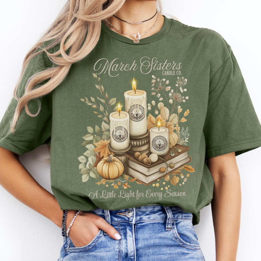 March Sisters Candle Co Little Women Shirt Military Green / S T-Shirt The Mystic Eden Bookish Book Lovers