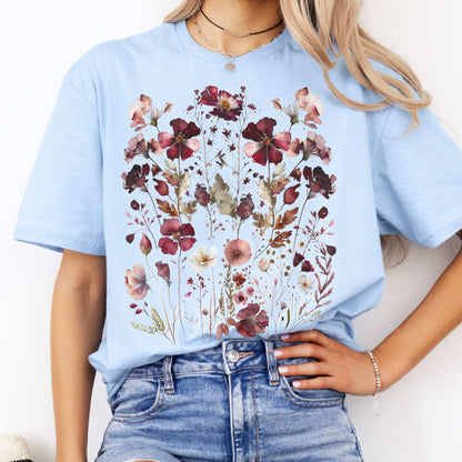 Maroon Pressed Flowers Shirt Light Blue / S T-Shirt The Mystic Eden Bookish Book Lovers