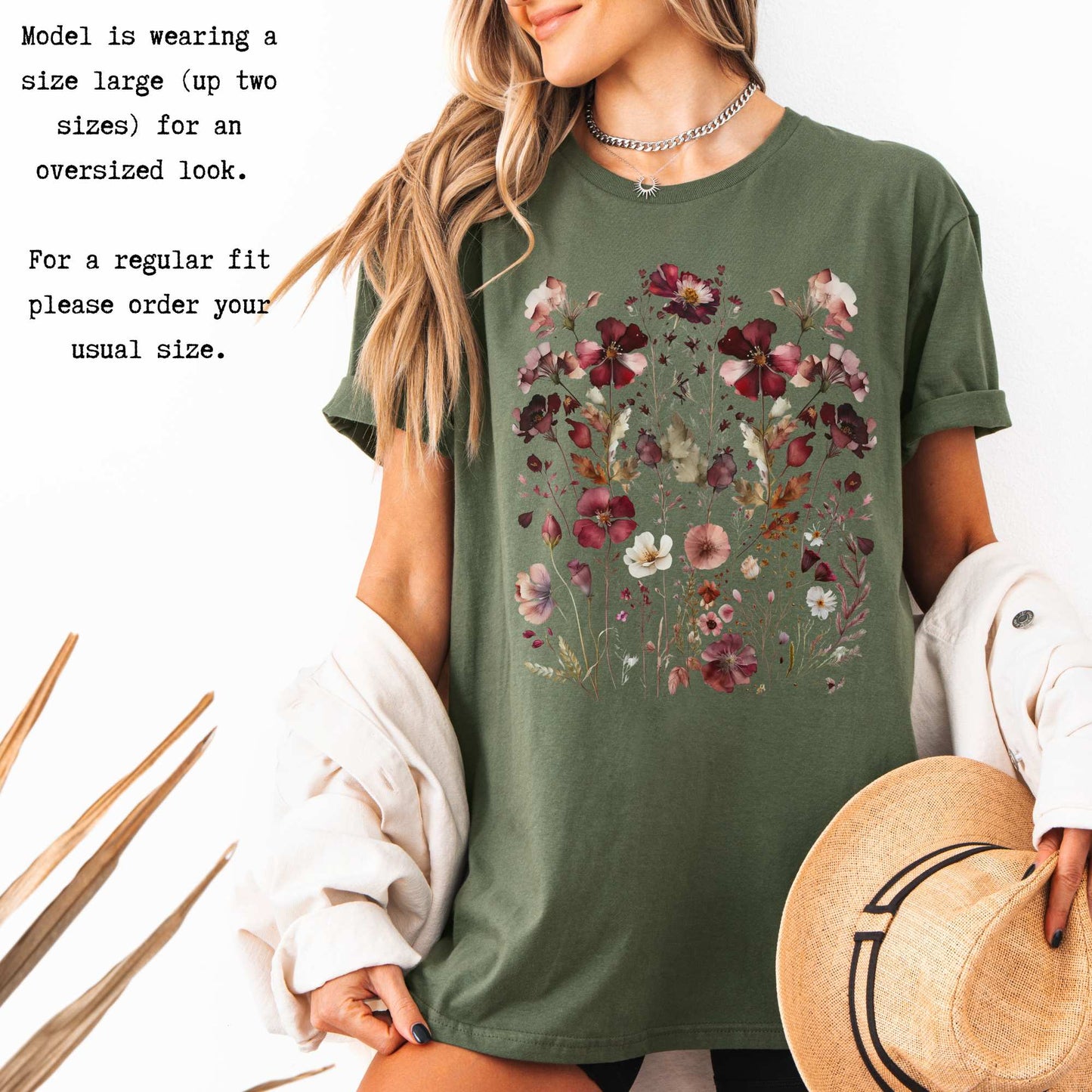 Maroon Pressed Flowers Shirt T-Shirt The Mystic Eden Bookish Book Lovers