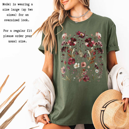Maroon Pressed Flowers Shirt T-Shirt The Mystic Eden Bookish Book Lovers