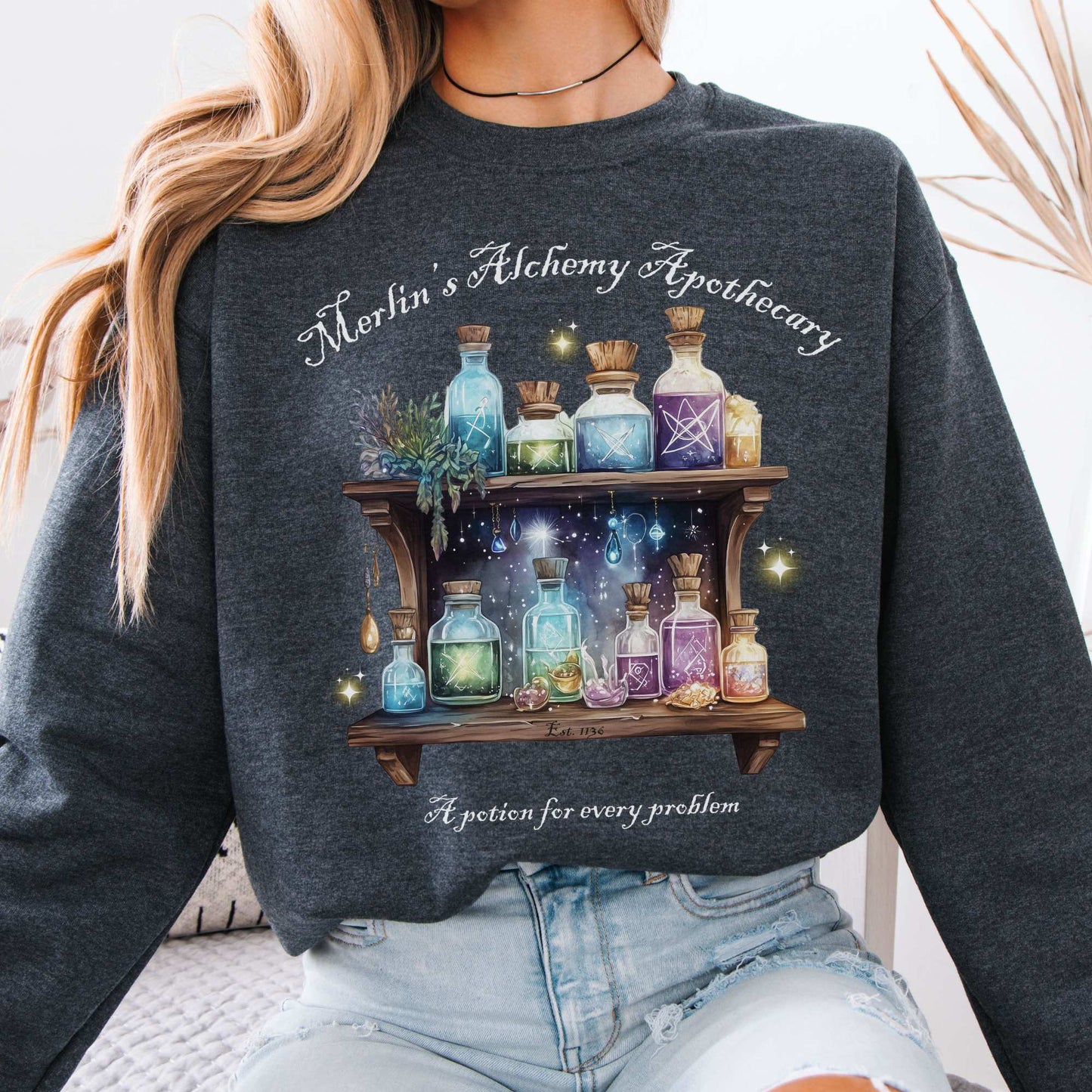 Merlin's Alchemy Apothecary Sweatshirt Dark Heather / S Sweatshirt The Mystic Eden Bookish Book Lovers