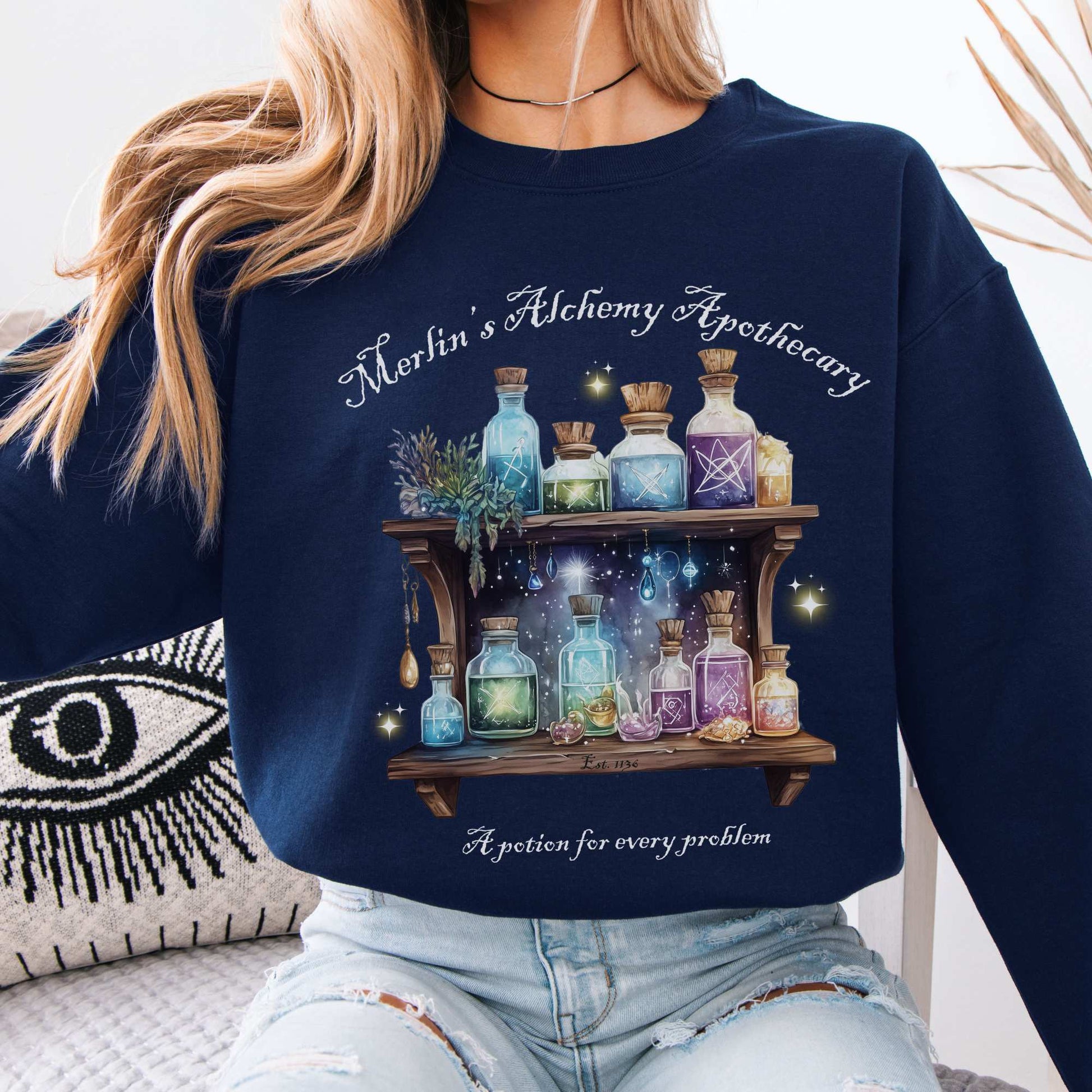 Merlin's Alchemy Apothecary Sweatshirt Navy / S Sweatshirt The Mystic Eden Bookish Book Lovers