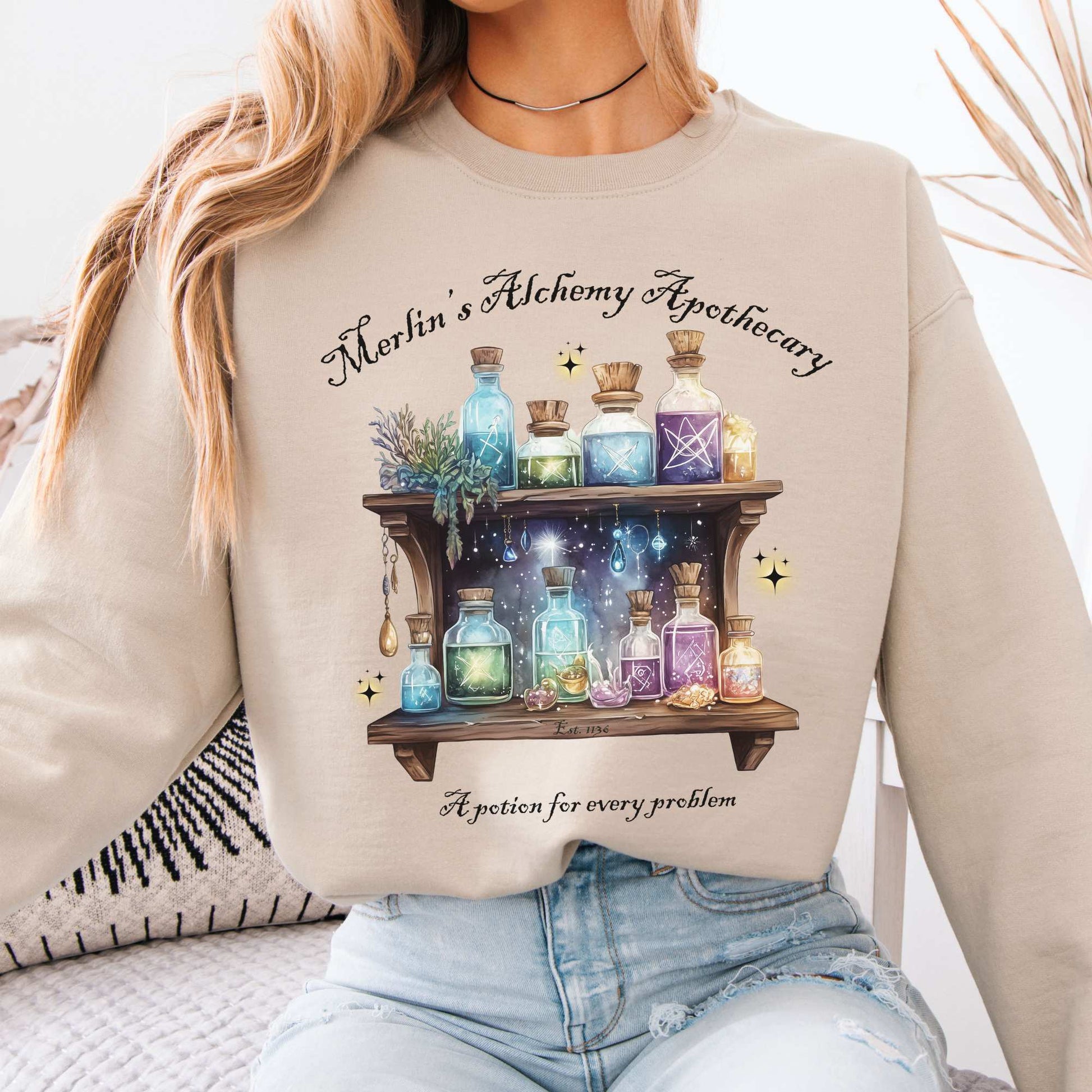 Merlin's Alchemy Apothecary Sweatshirt Sand / S Sweatshirt The Mystic Eden Bookish Book Lovers