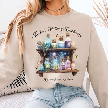 Merlin's Alchemy Apothecary Sweatshirt Sand / S Sweatshirt The Mystic Eden Bookish Book Lovers
