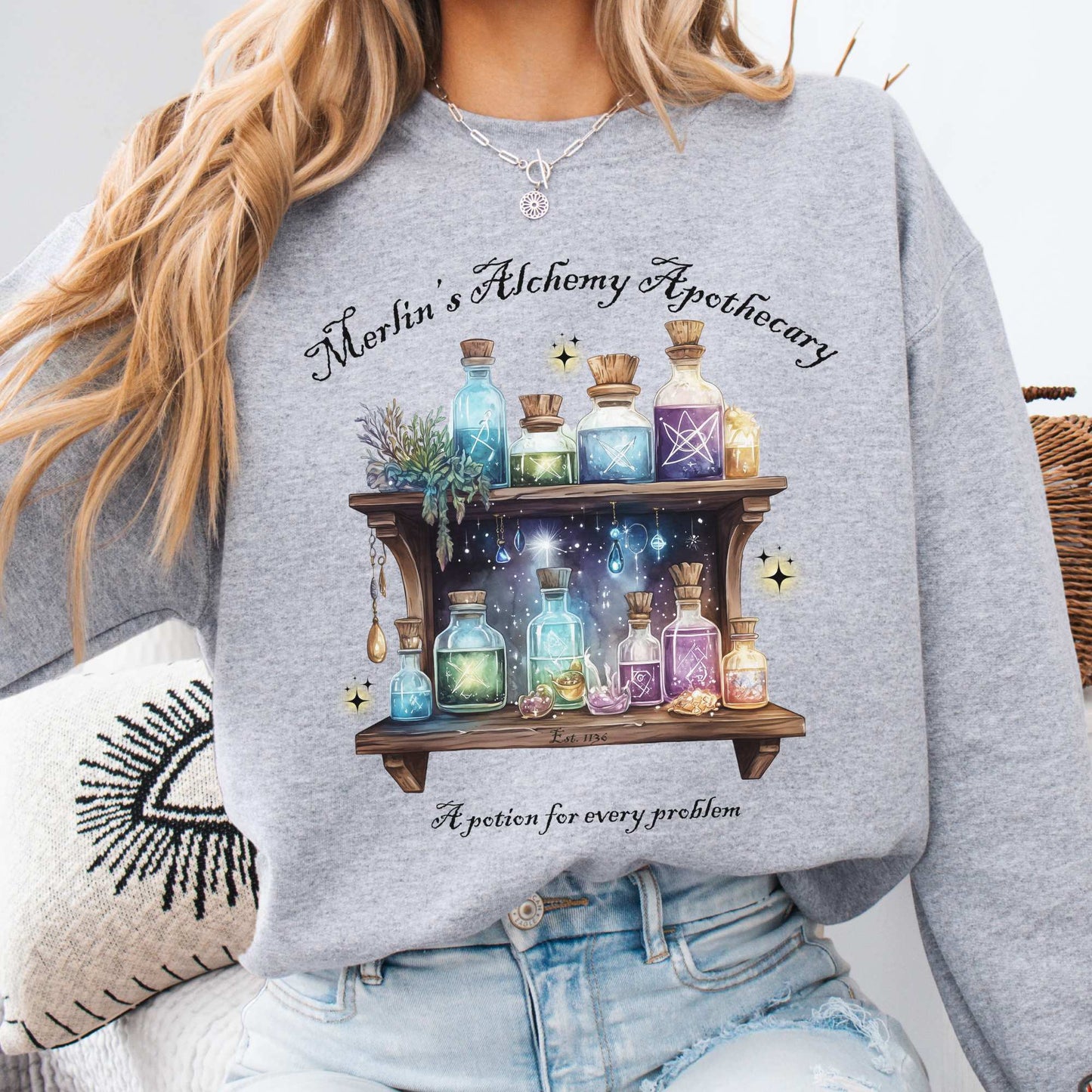 Merlin's Alchemy Apothecary Sweatshirt Sport Grey / S Sweatshirt The Mystic Eden Bookish Book Lovers