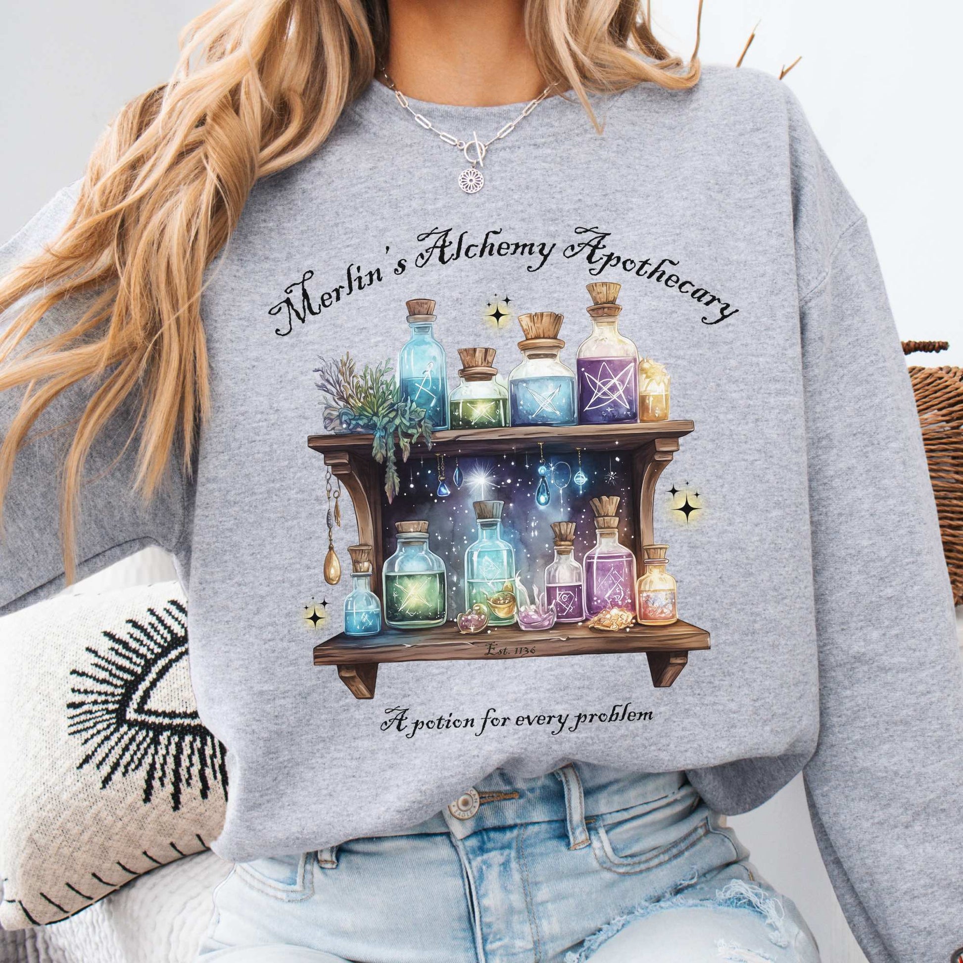 Merlin's Alchemy Apothecary Sweatshirt Sport Grey / S Sweatshirt The Mystic Eden Bookish Book Lovers