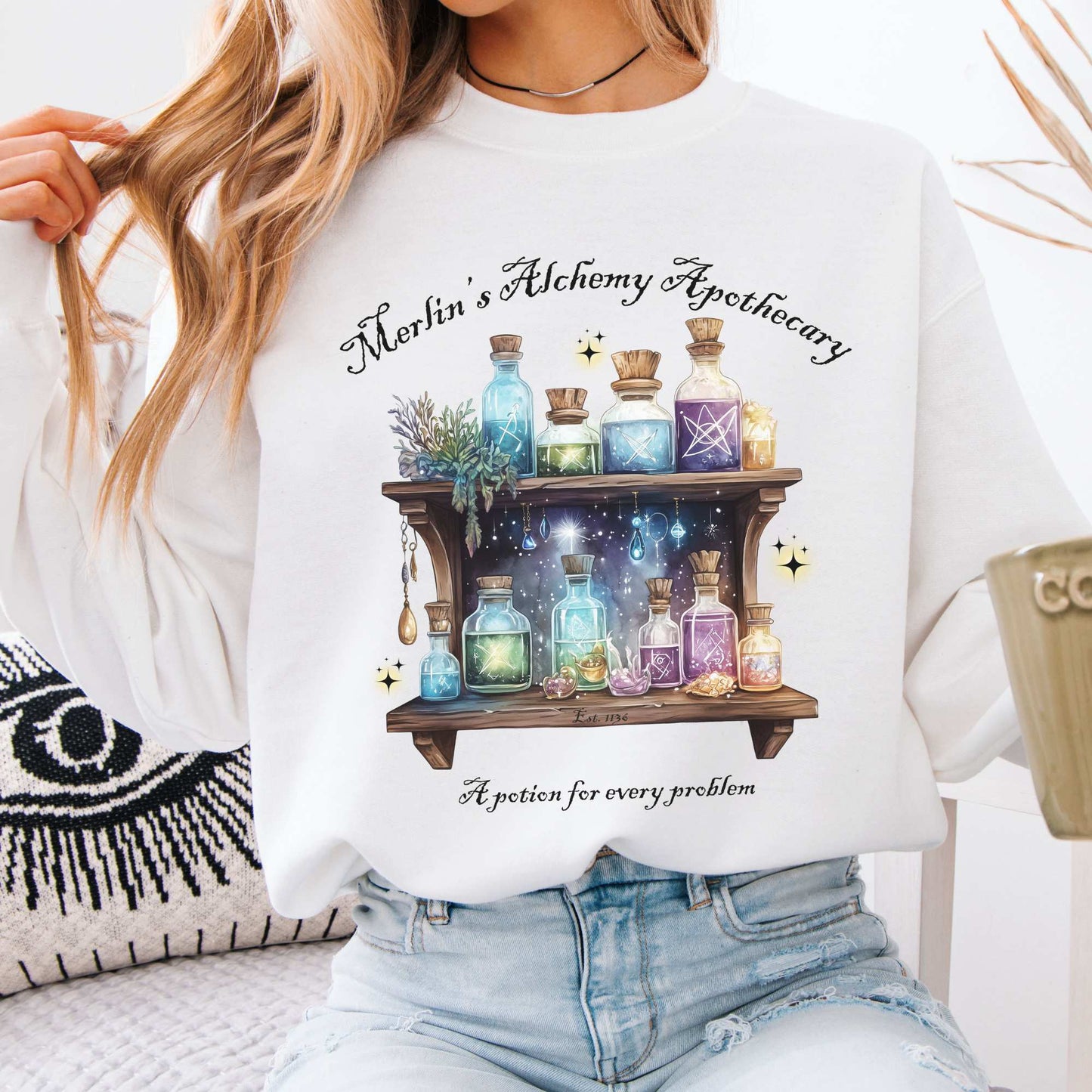 Merlin's Alchemy Apothecary Sweatshirt White / S Sweatshirt The Mystic Eden Bookish Book Lovers