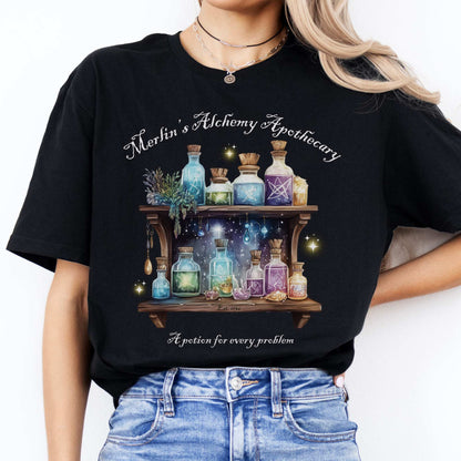 Merlin's Alchemy Apothecary Tee Black / S T-Shirt The Mystic Eden Bookish Book Lovers