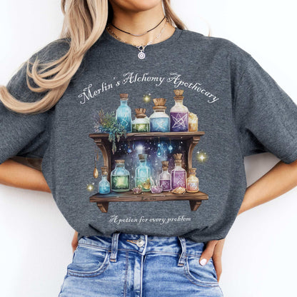 Merlin's Alchemy Apothecary Tee Dark Heather / S T-Shirt The Mystic Eden Bookish Book Lovers