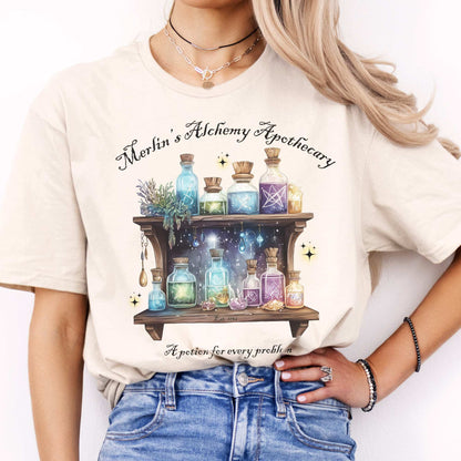 Merlin's Alchemy Apothecary Tee Natural / S T-Shirt The Mystic Eden Bookish Book Lovers
