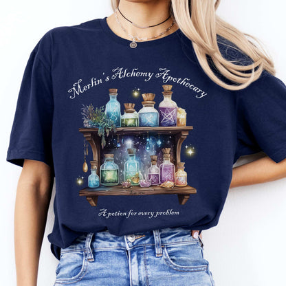 Merlin's Alchemy Apothecary Tee Navy / S T-Shirt The Mystic Eden Bookish Book Lovers