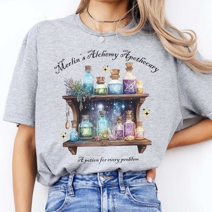 Merlin's Alchemy Apothecary Tee Sport Grey / S T-Shirt The Mystic Eden Bookish Book Lovers