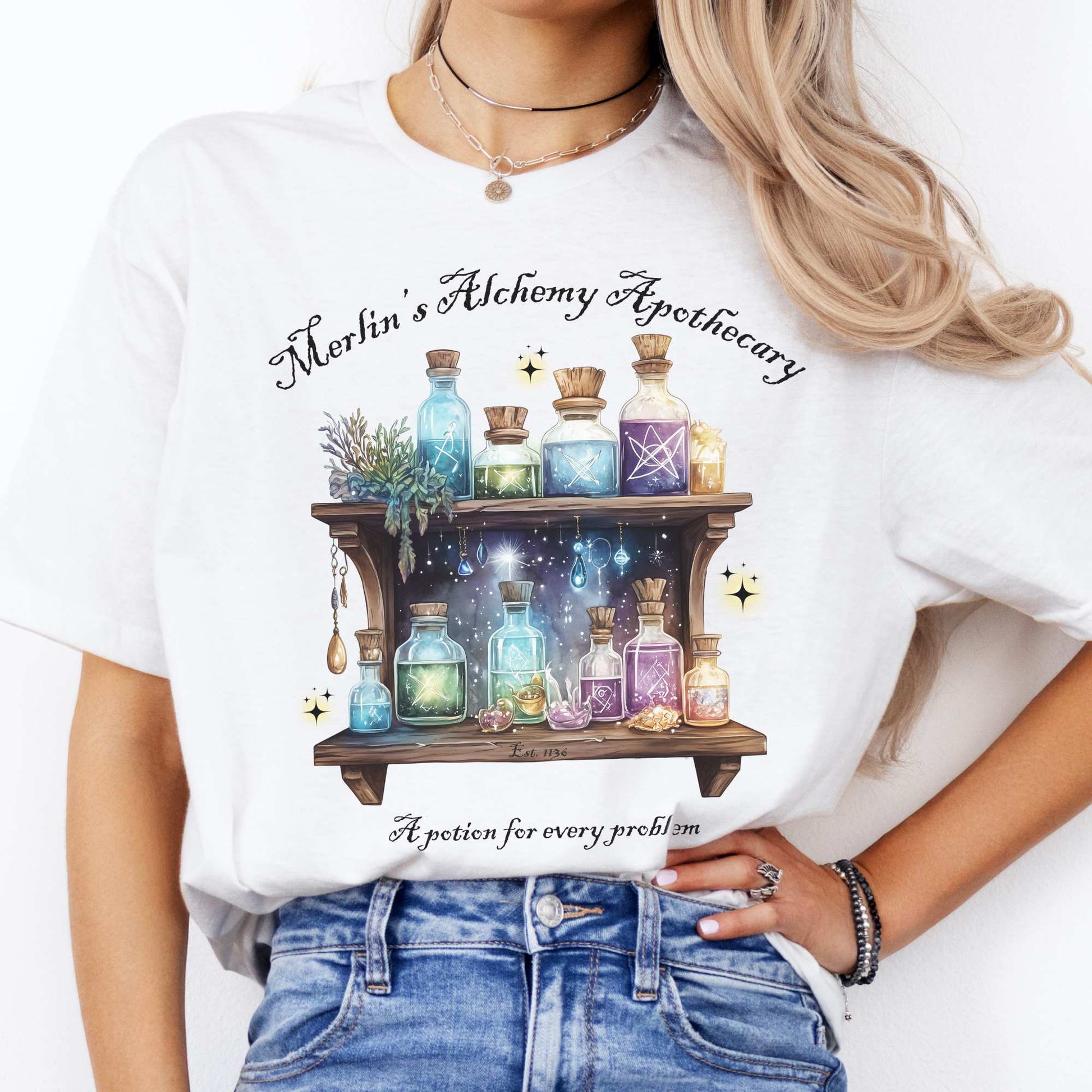 Merlin's Alchemy Apothecary Tee White / S T-Shirt The Mystic Eden Bookish Book Lovers
