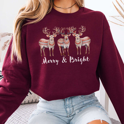 Merry and Bright Christmas Sweatshirt Maroon / S Sweatshirt The Mystic Eden Bookish Book Lovers