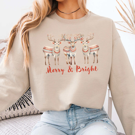 Merry and Bright Christmas Sweatshirt Sand / S Sweatshirt The Mystic Eden Bookish Book Lovers
