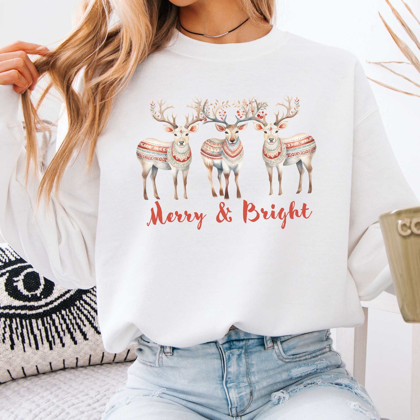 Merry and Bright Christmas Sweatshirt White / S Sweatshirt The Mystic Eden Bookish Book Lovers