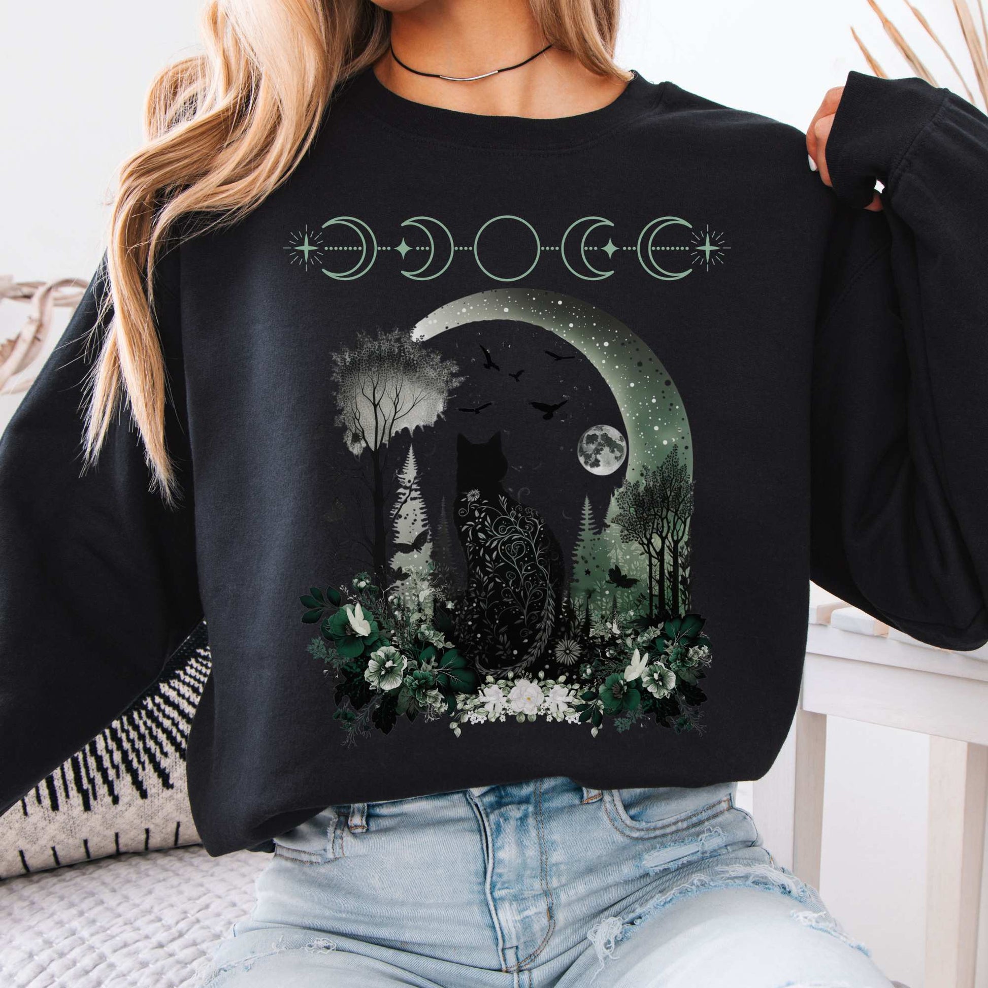 Mystical Black Cat Sweatshirt Black / S Sweatshirt The Mystic Eden Bookish Book Lovers