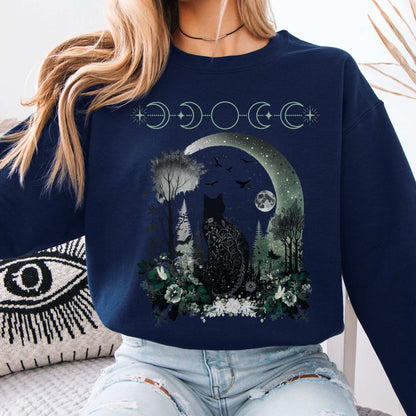 Mystical Black Cat Sweatshirt Navy / S Sweatshirt The Mystic Eden Bookish Book Lovers