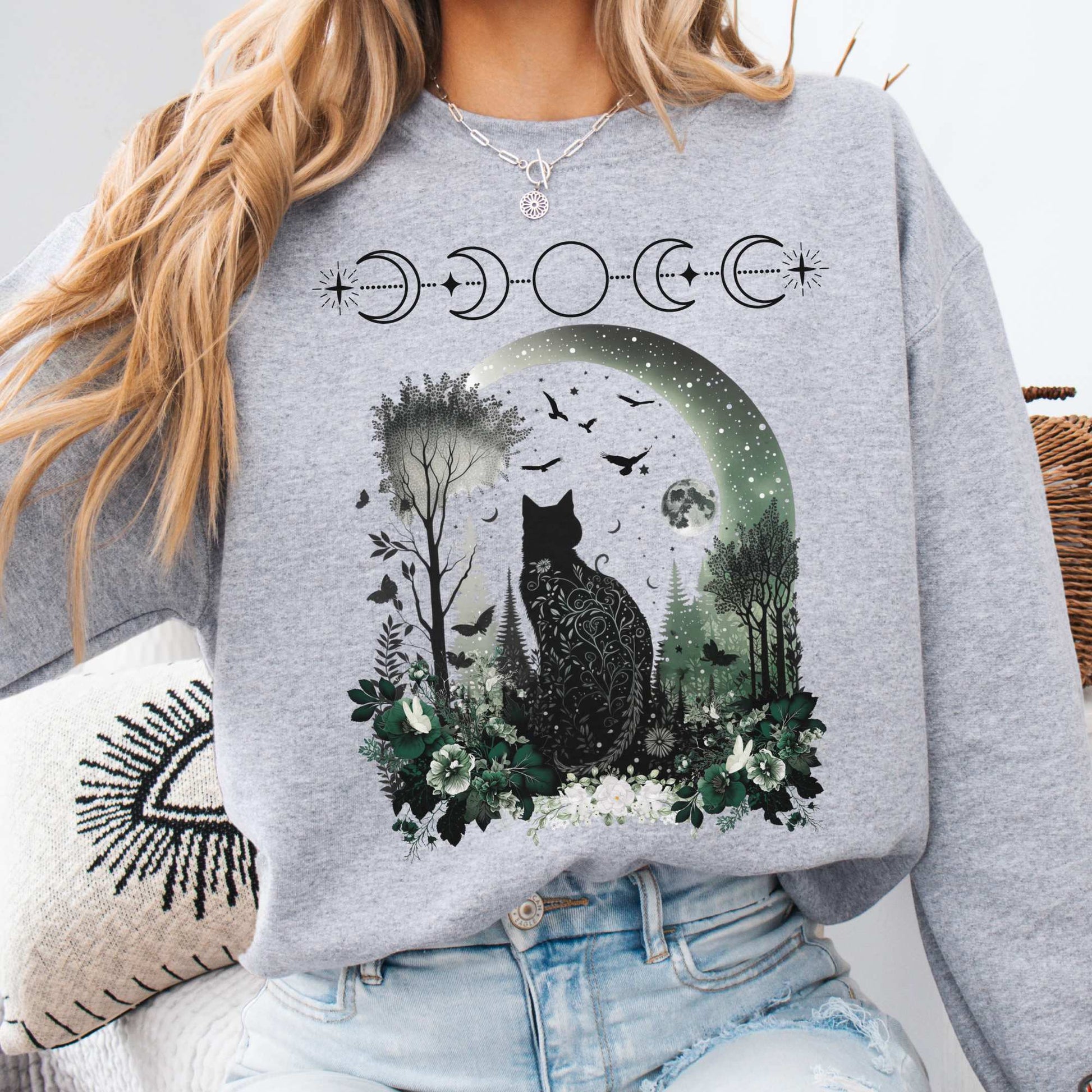 Mystical Black Cat Sweatshirt Sport Grey / S Sweatshirt The Mystic Eden Bookish Book Lovers